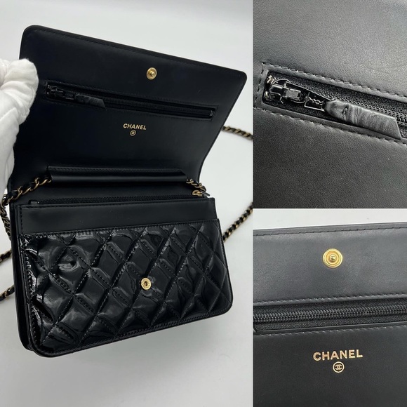 ❌SOLD❌Authentic Chanel Classic Black patent leather Leboy Wallet on Chain in RHW - Picture 13 of 17